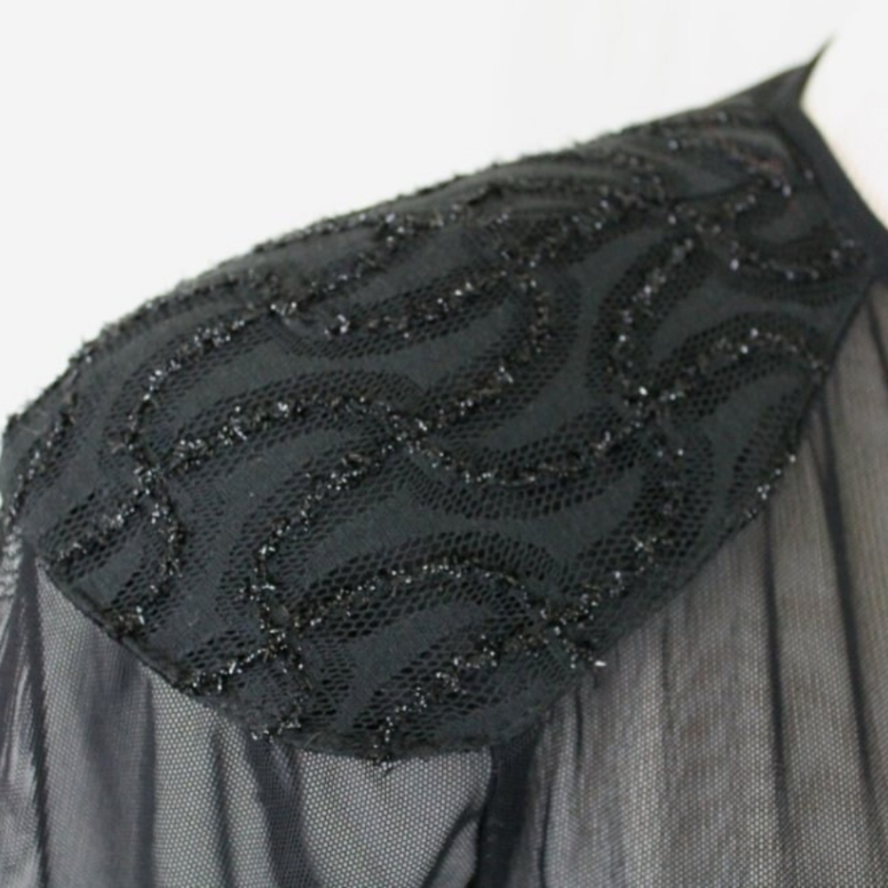 Susan Roselli Vijack Vintage Black Corded Metallic Lace Illusion Cocktail Dress - Picture 8 of 10